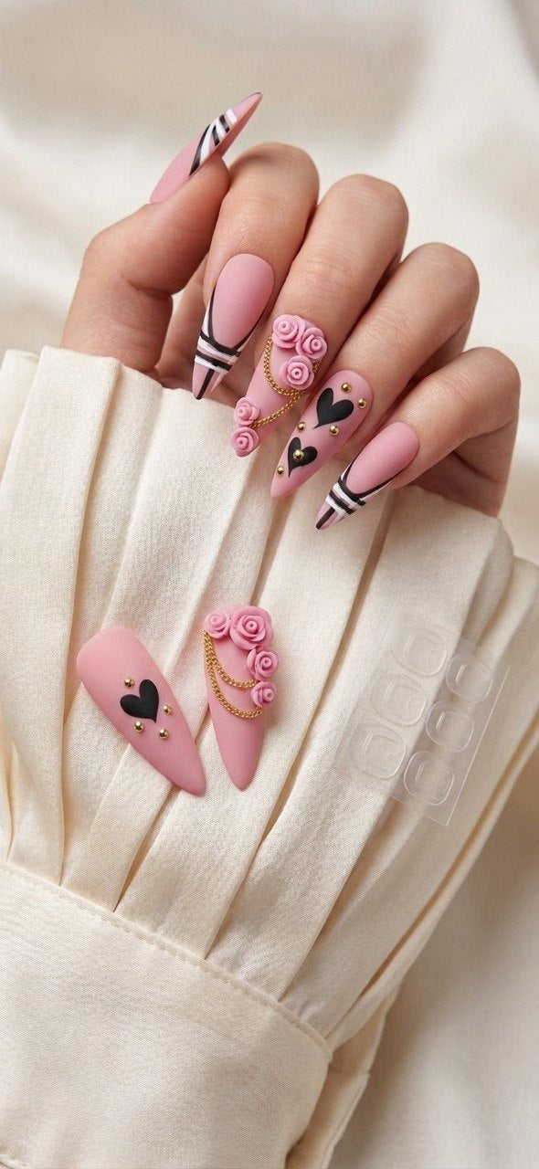 3D Rose Velvet Custom Press-On Nails